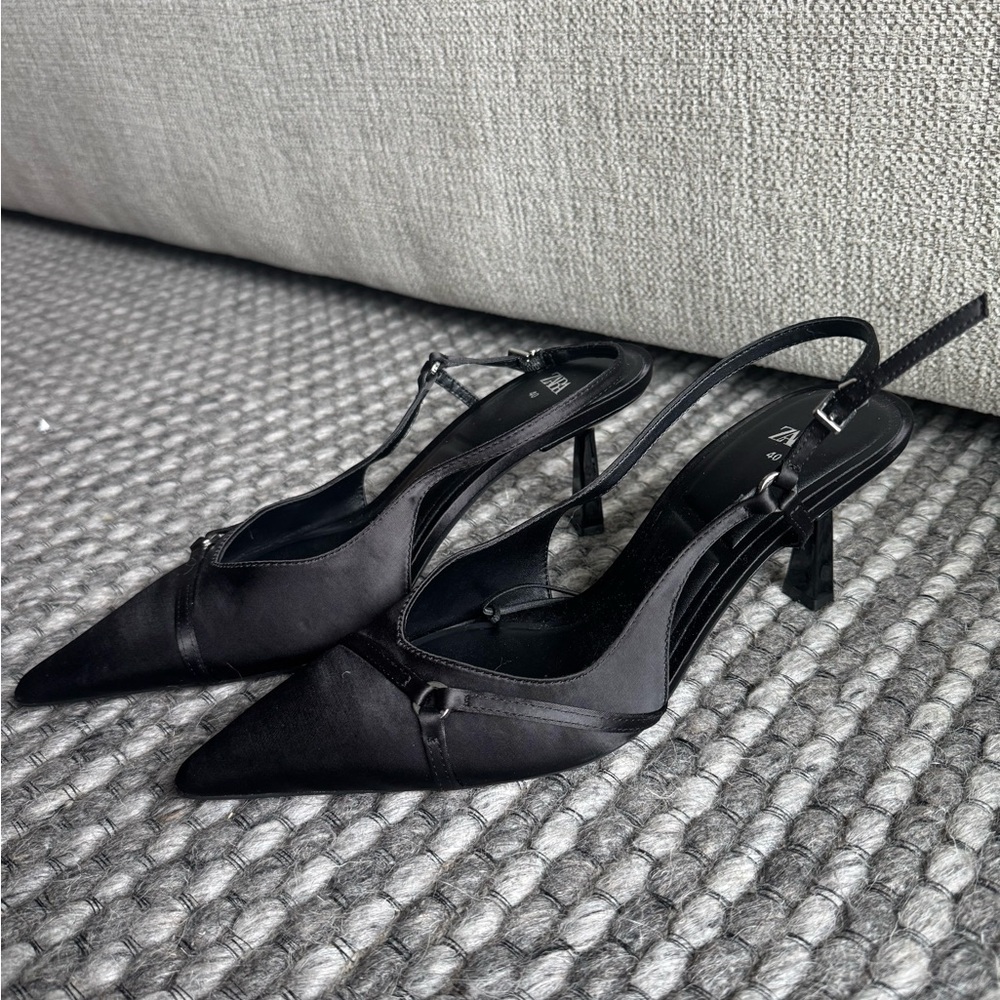 Zara Black Pointed Slingback Heels